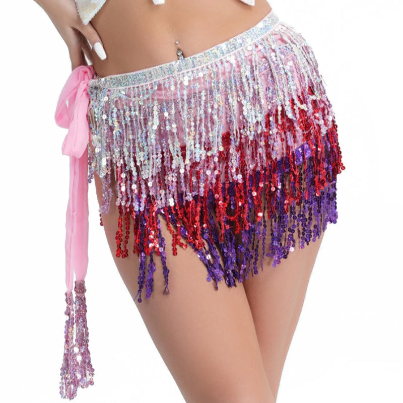 Wholesale Sequined tassel hip scarf with sequined waist chain